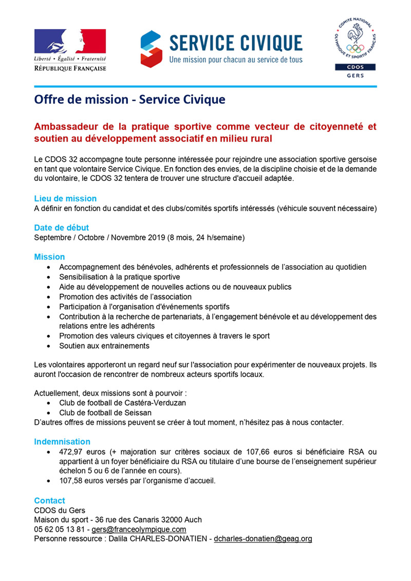 Mission Service Civique CDOS 32